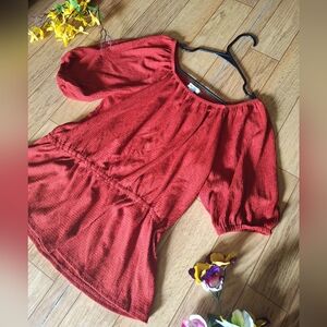 NINE WEST Brick Red Elastic Waist Peasant top